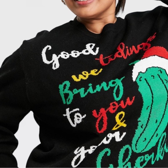 Threadbare Plus Christmas Gherkin Women's Knit Sweater In Black Size 14US - Picture 2 of 15